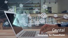  Presentation with global laptop - Slide set enhanced with digital-composite-image-of-network background and a violet colored foreground