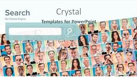  Presentation with search engine - Beautiful PPT theme featuring digital composite image of search engine page against people collage portrait very wide backdrop and a cool aqua colored foreground