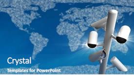  Presentation with cameras - PPT layouts enhanced with digital composite image of security cameras against a blue map background background and a teal colored foreground