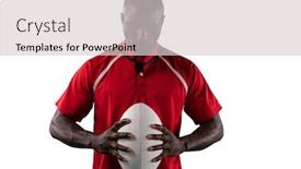  Presentation with rugby - Audience pleasing presentation design consisting of digital composite image of tough rugby player backdrop and a light gray colored foreground