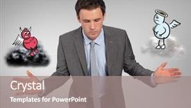 Presentation with demon - Slide deck having digital composite image of a serious businessman with angel and demon against grey background background and a gray colored foreground