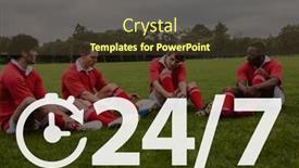  Presentation with digital transformation industry - Slide deck consisting of digital composite of 24 7 icon against football players photo background and a tawny brown colored foreground