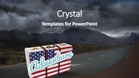  Presentation with luggage - Cool new theme with digital composite of american flag luggage against dark moutain background backdrop and a dark gray colored foreground