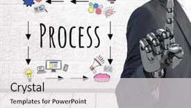  Presentation with hand touching finger digital - Cool new PPT theme with digital composite of android businessman backdrop and a white colored foreground