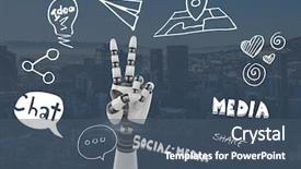  Presentation with social media - PPT theme featuring digital composite of android hand background and a ocean colored foreground