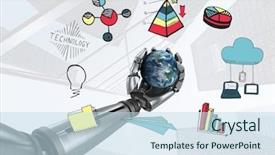  Presentation with digital statistics - Beautiful PPT layouts featuring digital composite of android hand backdrop and a sky blue colored foreground