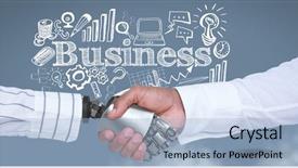  Presentation with bible verse for android - Audience pleasing PPT theme consisting of digital composite of android handshake backdrop and a light blue colored foreground