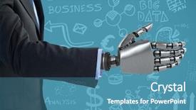  Presentation with handshake - PPT layouts having digital composite of android handshake background and a teal colored foreground