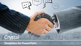  Presentation with bubble tea crystal graphics - Cool new slides with digital composite of android handshake backdrop and a gray colored foreground