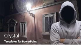  Presentation with anonymous - Slide deck enhanced with digital composite of anonymous criminal in hood on dark street background and a dark gray colored foreground