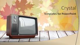  Presentation with autumn wood - Presentation theme with digital composite of autumn leaves with wood surface and television background and a blonde colored foreground