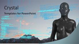  Presentation with blue mountain - Slide set with digital composite of blue code background and a light blue colored foreground