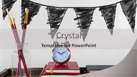  Presentation with digital books - Beautiful presentation design featuring digital composite of books on the table against white blackboard with graphics backdrop and a light gray colored foreground