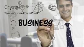 Presentation with graphic - Theme having digital composite of business graphic business men writing it in the office background and a light gray colored foreground