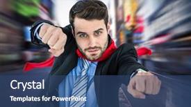  Presentation with superhero - Beautiful presentation theme featuring digital composite of business man backdrop and a ocean colored foreground