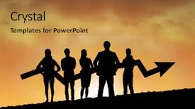  Presentation with business people silhouette - PPT theme enhanced with digital composite of business people background and a gold colored foreground