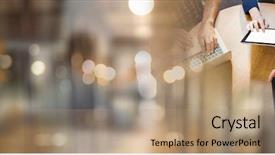  Presentation with composite - Beautiful PPT theme featuring digital composite of business people backdrop and a coral colored foreground