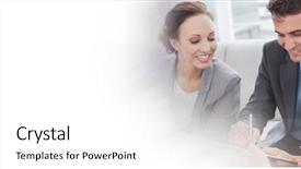  Presentation with agreement signing - Presentation theme enhanced with digital composite of business people background and a white colored foreground