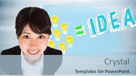 Presentation with wood panel - Colorful slides enhanced with digital composite of business woman looking up against light bulb doodles and blurry blue wood panel backdrop and a light blue colored foreground