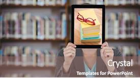  Presentation with digital books - PPT theme consisting of digital composite of business woman background and a coral colored foreground