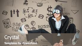  Presentation with doodles - Amazing presentation having digital composite of business woman pilot on chair against brown wall with business doodles backdrop and a gray colored foreground