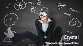  Presentation with doodles - Amazing slides having digital composite of business woman pilot on chair against grey wall with white business doodles backdrop and a dark gray colored foreground