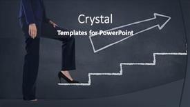  Presentation with climbing stairs - Beautiful theme featuring digital composite of business woman climbing stairs against blue background with white arrow backdrop and a tawny brown colored foreground