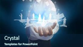  Presentation with email - PPT theme enhanced with digital composite of businessman presenting map with email and human representations background and a navy blue colored foreground