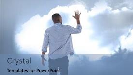 Presentation with illuminated - PPT layouts with digital composite of businessman touching illuminated clouds background and a teal colored foreground
