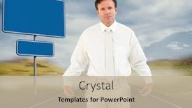  Presentation with blank signs - Beautiful PPT theme featuring digital composite of businessman with empty pockets on road by blank signs backdrop and a mint green colored foreground