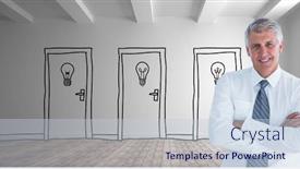  Presentation with calvary religious cross against - Amazing presentation having digital composite of businessman with arms crossed against drawn doors backdrop and a lemonade colored foreground