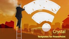  Presentation with wifi - Slides consisting of digital composite of businessman on ladder drawing wifi icon against city background and a crimson colored foreground