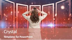  Presentation with graphic - PPT theme featuring digital composite of businesswoman standing holding her head and looking at graphic against red background background and a coral colored foreground