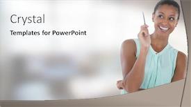  Presentation with digital pen - Audience pleasing PPT theme consisting of digital composite of businesswoman thinking and holding pen with bright background backdrop and a white colored foreground