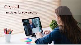  Presentation with video conferencing - Presentation theme having digital composite of businesswoman video background and a lemonade colored foreground