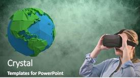  Presentation with compost green earth - Slide set enhanced with animation globe map - digital composite of businesswoman wearing background and a gray colored foreground