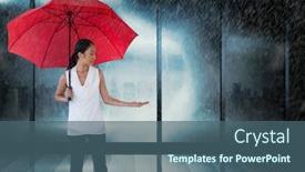  Presentation with lightning - Slide deck featuring digital composite of businesswoman with umbrella by window lightning background and a ocean colored foreground