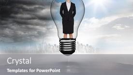  Presentation with road light - Presentation design with digital composite of businesswoman in light bulb over road background and a gray colored foreground