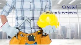  Presentation with carpenter - Slide deck having digital composite of carpenter torso background and a light blue colored foreground