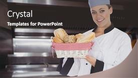  Presentation with pastries - Colorful theme enhanced with digital composite of chef holding basket with pastries backdrop and a dark gray colored foreground