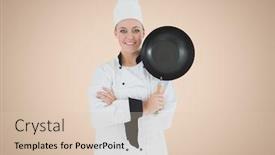 Presentation with frying - Colorful PPT layouts enhanced with digital composite of chef with frying pan against cream background backdrop and a lemonade colored foreground