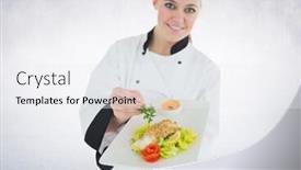  Presentation with white plate - Beautiful PPT theme featuring digital composite of chef with plate of food against white background backdrop and a white colored foreground