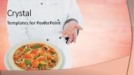  Presentation with wood panel - Colorful PPT layouts enhanced with digital composite of chef with pizza against blurry red wood panel backdrop and a white colored foreground