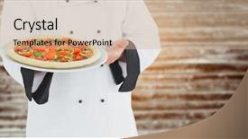  Presentation with wood panel - Amazing slides having digital composite of chef with pizza against blurry wood panel backdrop and a coral colored foreground