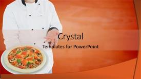  Presentation with wood panel - Amazing PPT layouts having digital composite of chef with pizza against blurry orange wood panel backdrop and a coral colored foreground