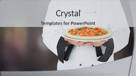  Presentation with dark grey - Beautiful PPT theme featuring digital composite of chef with pizza against blurry dark grey background backdrop and a light gray colored foreground
