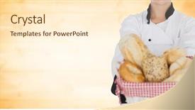  Presentation with yellow wood - Slides enhanced with digital composite of chef with bread against blurry yellow wood panel background and a cream colored foreground
