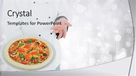  Presentation with chef - Theme enhanced with digital composite of chef with pizza against blurry white bokeh background and a sky blue colored foreground
