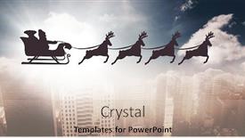  Presentation with santa sleigh - Theme consisting of digital composite of city sky and santa's sleigh and reindeer's background and a soft green colored foreground