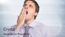  Presentation with wood panel - Amazing slide set having digital composite of close up of man in lavender shirt yawning with flare against blurry grey wood panel backdrop and a lemonade colored foreground